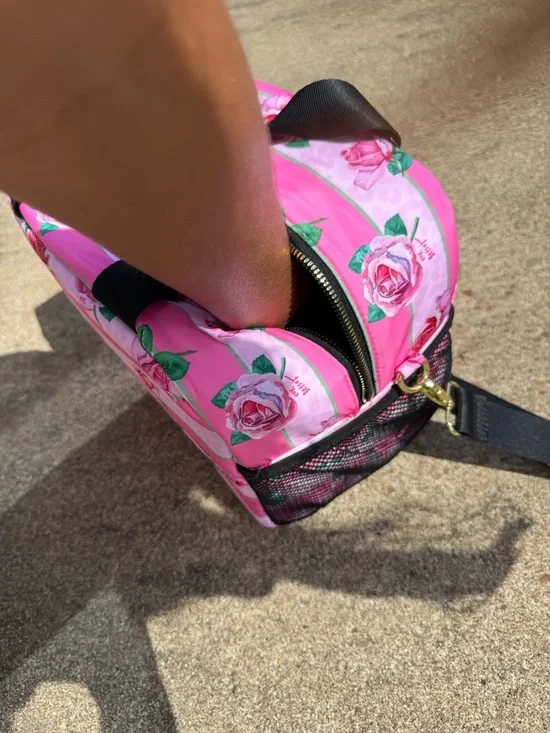 NWT Betsey Johnson Large Size Pink Rose Stripe Insulated Lunch Tote - Picture 9 of 9